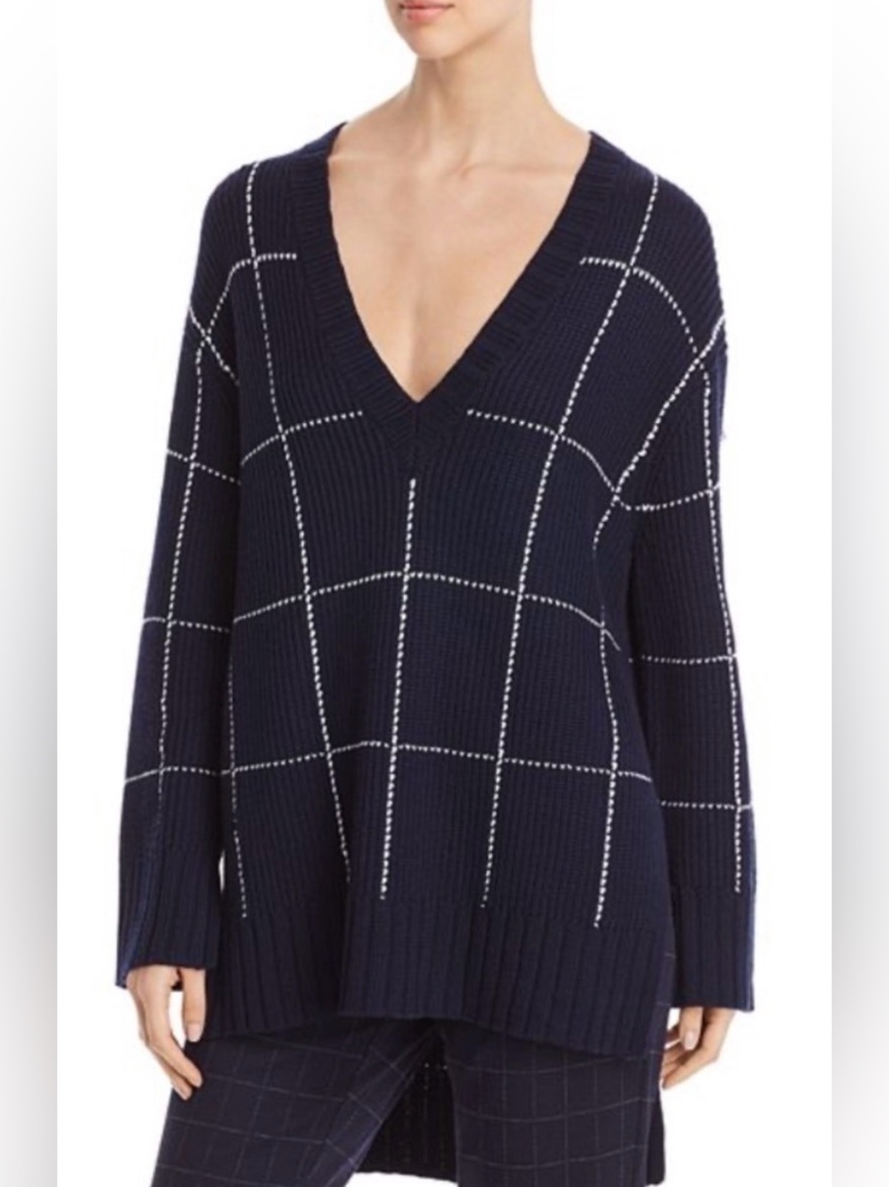 ST. JOHN Windowpane Wool Blend Sweater